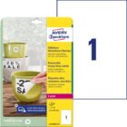 Etikety polyesterové veľmi odolné 210x297mm Avery A4 biele odnímateľné 20 hárkov