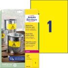 Etikety polyesterové veľmi odolné 210x297mm Avery A4 žlté 20 hárkov